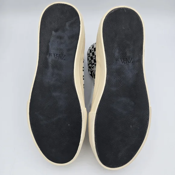 Zara Lace-Up High-Top Canvas Sneakers, Black/White Checkered pattern with stars - Picture 11 of 15